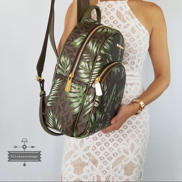 Michael Kors Abbey Palm Leaves Brown Backpack Bag - Picture 6 of 7